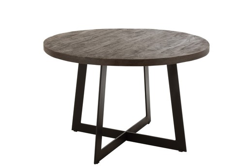 FIEN Table à Manger Ronde en Bois de Manguier et Fer Brun Foncé, Ø120x80 cm