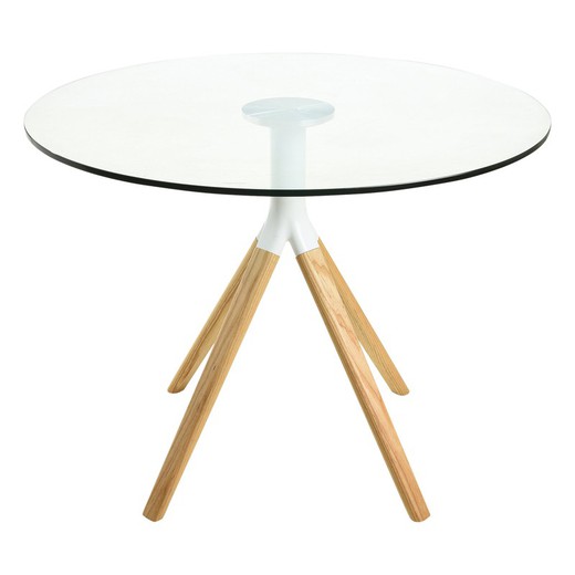 Table à manger ronde. Plateau en bois de hêtre et verre (100 x 75 cm) | Série BE2