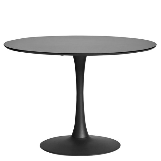 Okrągły czarny drewniany stół z metalową nogą, 110 x 110 x 75 cm