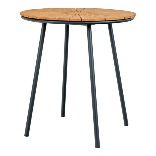 Mesa de comedor redonda para jardín de madera de teca en natural y negro, 70 x 70 x 74 cm | Cleveland