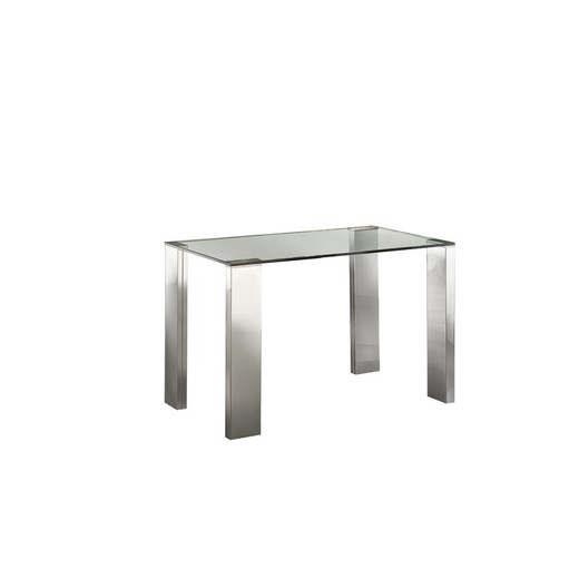 Table à manger XS Malibu en verre argenté et acier inoxydable, 120x90x75cm