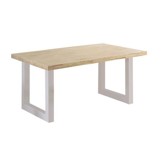 Stół zewnętrzny wykonany z drewna i metalu w kolorze naturalnym i białym, 160 x 100 x 76 cm | Poddasze zewnętrzne