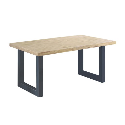 Outdoor table made of wood and metal in natural and graphite, 160 x 100 x 76 cm | Outdoor Loft