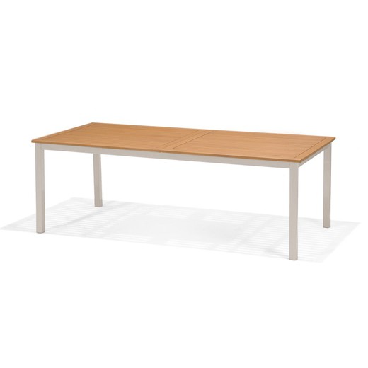 Table de jardin extensible en bois et aluminium 214-300x100x74 cm 8-10 personnes