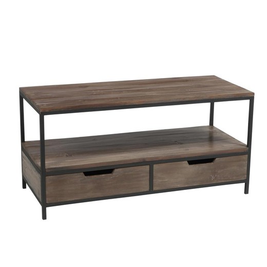 Wohnzimmer Tisch Holz / Metall Braun + Schwarz