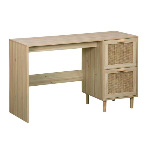 Melamine and rattan study table in natural, 120 x 48 x 75 cm | Decor