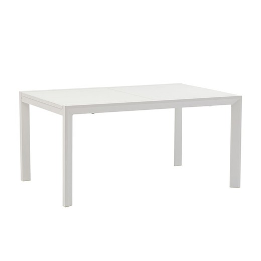 Mesa de comedor extensible de exterior de aluminio y cristal en blanco , 150-225 x 100 x 75 cm | Orick
