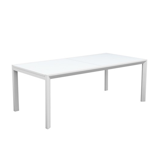 Mesa de comedor extensible de exterior de aluminio y cristal en blanco, 200-300 x 100 x 75 cm | Orick