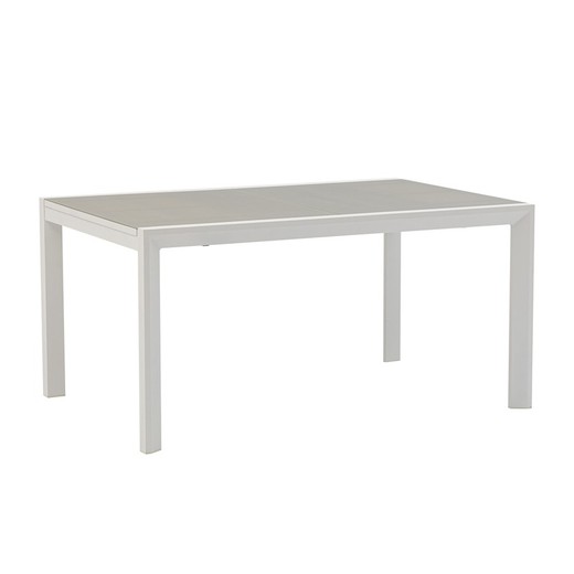 Uitschuifbare aluminium en glazen tafel in wit en grijs, 150-225 x 100 x 75 cm | Orik