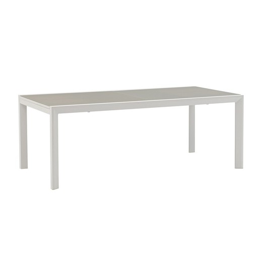 Mesa de comedor extensible de exterior de aluminio y cristal en blanco y gris, 200-300 x 100 x 75 cm | Orick