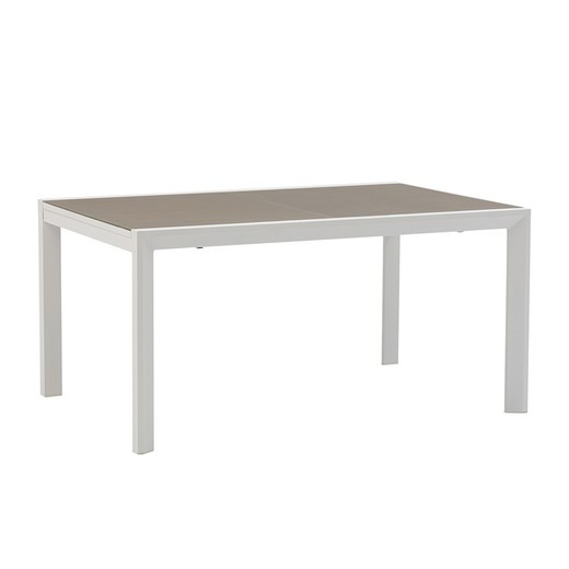 Utdragbart aluminium- och glasbord i vitt och taupe, 150-225 x 100 x 75 cm | Orick
