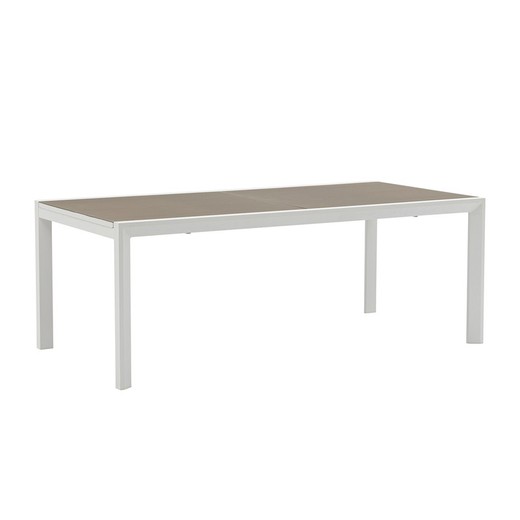 Extendable aluminum and glass table in white and taupe, 200-300 x 100 x 75 cm | Orick