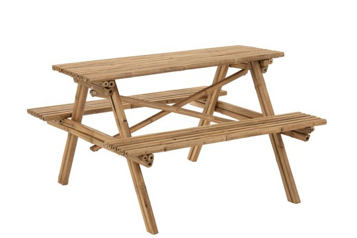 Picknicktisch mit Sitzen aus natürlichem Bambus 134 x 120 x 78,5 cm