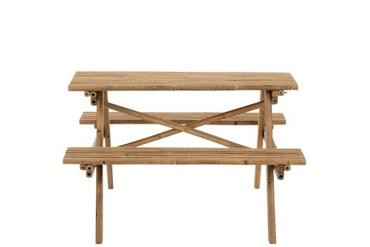 Mesa de piquenique com assentos de bambu natural 134x120x78,5 cm