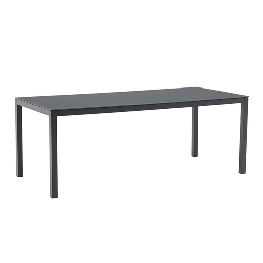 Table rectangulaire en aluminium et verre anthracite, 200 x 90 x 74 cm | Adin