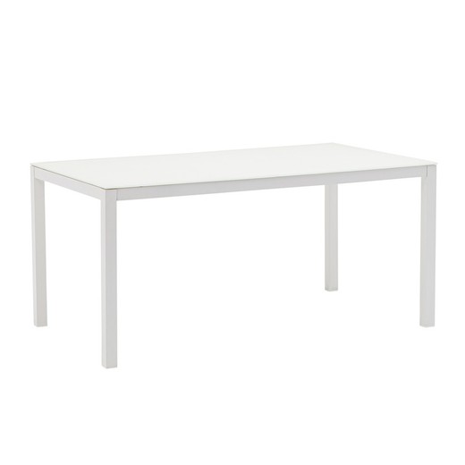 Mesa de comedor de exterior rectangular de aluminio y cristal en blanco , 160 x 90 x 74 cm | Adin