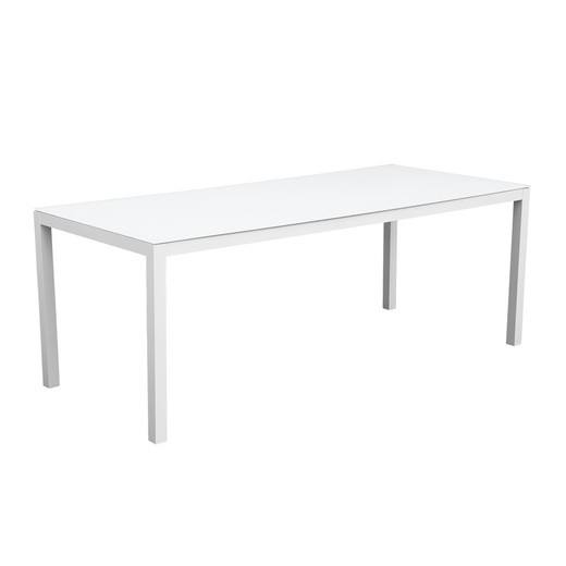 Mesa rectangular de comedor de exterior de aluminio y cristal en blanco , 200 x 90 x 74 cm | Adin