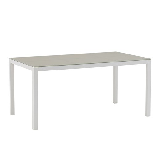 Mesa de comedor de exterior rectangular de aluminio y cristal en blanco y gris, 160 x 90 x 74 cm | Adin