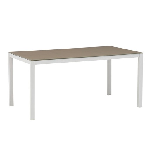 Rectangular aluminum and glass table in white and taupe, 160 x 90 x 74 cm | Adin