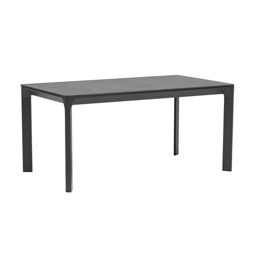 Rectangular aluminum and synthetic stone table in anthracite and medium gray, 160 x 90 x 75 cm | Boori