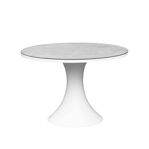 Ronde tafel van aluminium en glas in wit en lichtgrijs, 110 x 110 x 75 cm | Jenner
