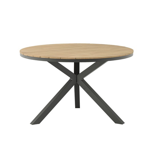 Table ronde en aluminium et bois de teck anthracite et naturel, 120 x 120 x 75 cm | Sydney