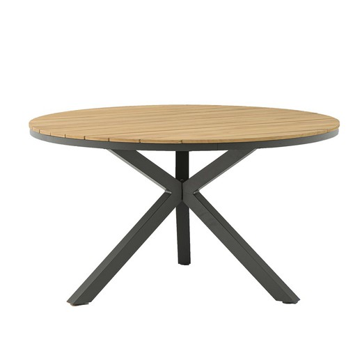 Round aluminum and teak wood table in anthracite and natural, 150 x 150 x 75 cm | sydney