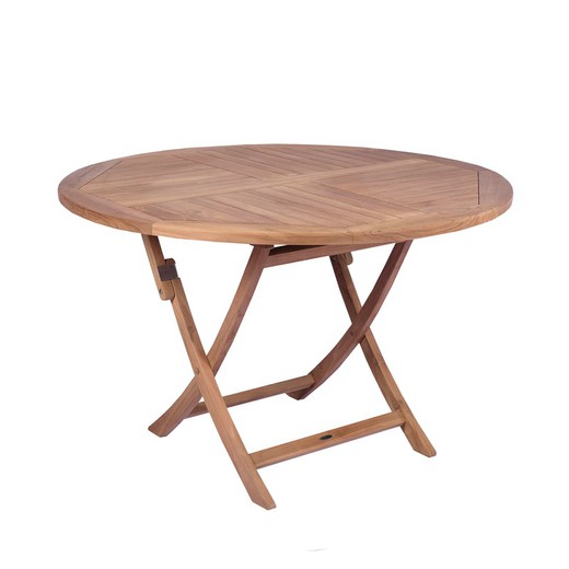 Round Teak Wood Folding Garden Table in Honey, 120 x 120 x 76.2 cm | Naga