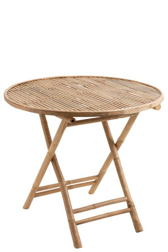 Rundt sammenklappeligt havebord i naturlig bambus, Ø90x76 cm