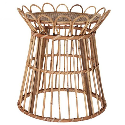 Rattan and Glass Side Table, Ø42x45cm