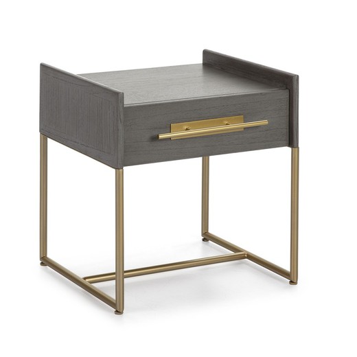 Sofabord i træ og grå/guld metal, 50x45x54cm