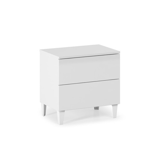 Sengebord med 2 skuffer og 4 ben, blank hvid, 50 x 34 x 49 cm
