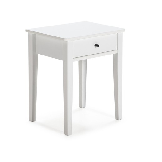 BART Bedside Table in White Melamine and Pine, 46x36.4x55 cm