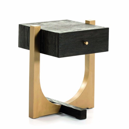 Mesa de cabeceira de madeira e metal, 51x45x61 cm