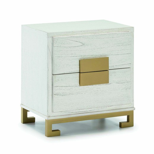 Mesa de cabeceira de madeira branca e dourada, 56x41x60 cm