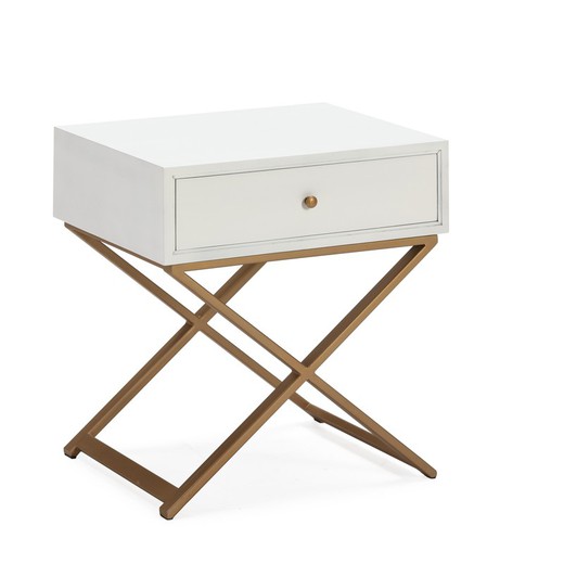 White wood and gold metal bedside table, 50x40x55 cm