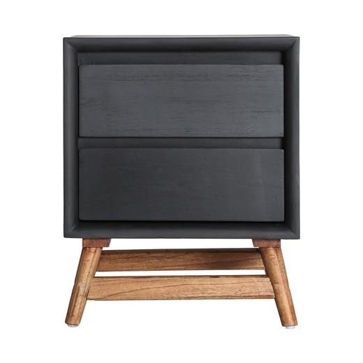 Mesita de noche de madera de mindi en negro y natural, 50 x 45 x 61 cm | Thiers