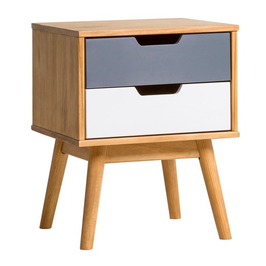 Bedside table made of pine in natural, white and grey, 40 x 40 x 52 cm | Cusco