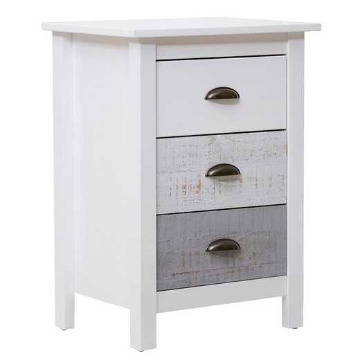 Pine bedside table in white and grey, 46 x 35 x 65 cm | Romantica