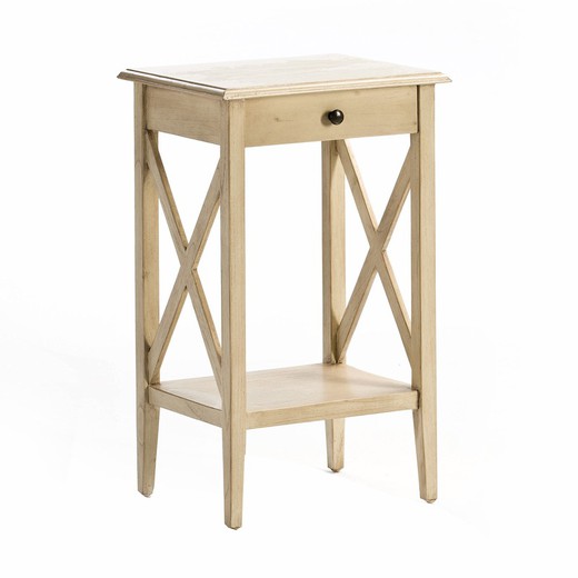 Table de chevet en bois glacis couleur blanc 42x35x70 cm