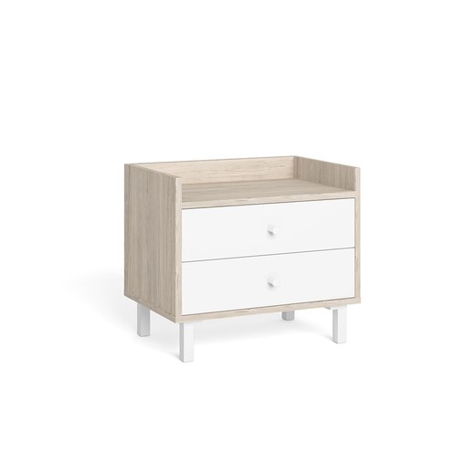Mesa-de-cabeceira branca e madeira natural, 52,8 x 35 x 47,2 cm | malte