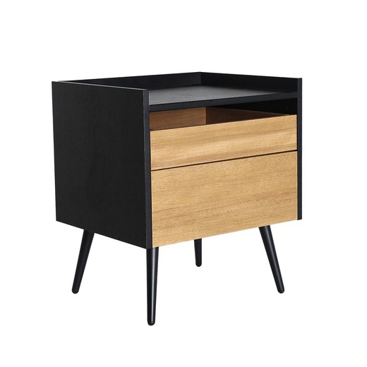 Wooden bedside table in natural and black, 50 x 40 x 53 cm | Brussa