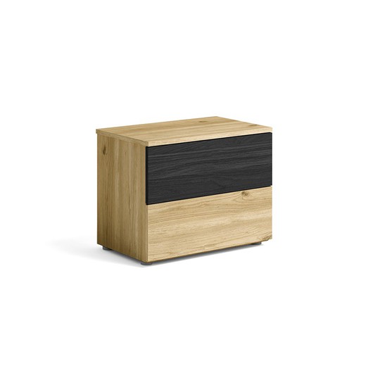 Wooden bedside table in natural and black, 53.8 x 34 x 42.5 cm | Care