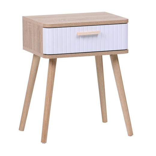 Mesa de cabeceira de madeira carvalho natural e branco, 40 x 30 x 52 cm | Tânia