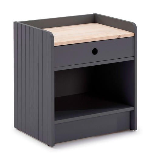 Anthracite gray and white wooden bedside table, 46 x 35 x 52 cm