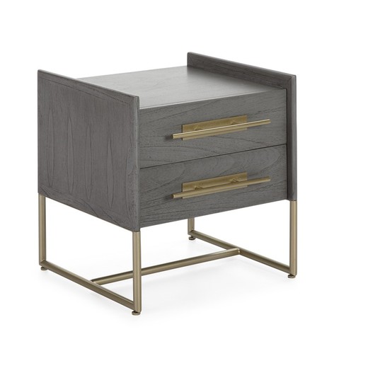 Gray Wood and Gold Metal Bedside Table, 50x45x54 cm