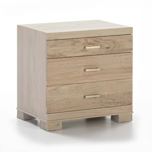 Natural wood bedside table with gray patina, 55x40x55 cm
