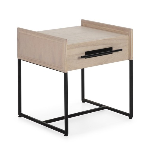Table de chevet en bois naturel et métal noir, 50x45x54 cm