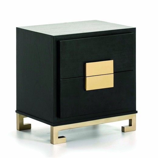 Mesa de cabeceira de madeira preta e dourada, 56x41x60 cm
