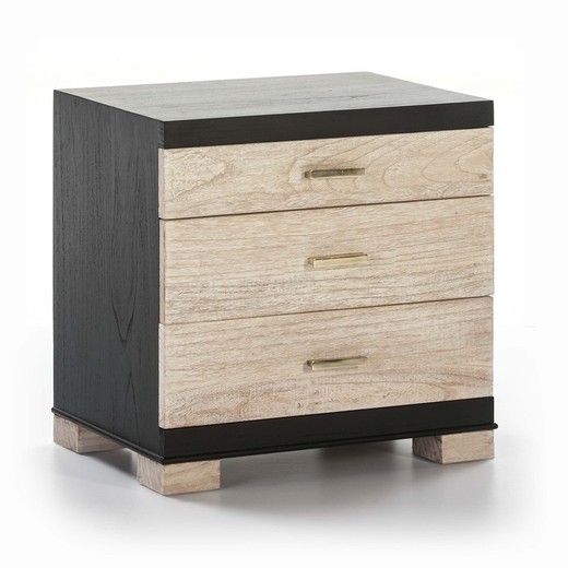 Mesa-de-cabeceira de madeira preta e branca lavada mate, 55x40x55 cm